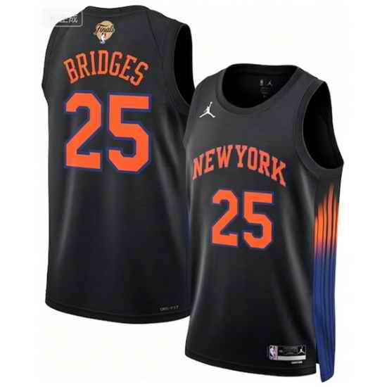Men New Yok Knicks 25 Mikal Bridges Black 2026 Final Patch 2025 26 Statement Edition Stitched Basketball Jersey