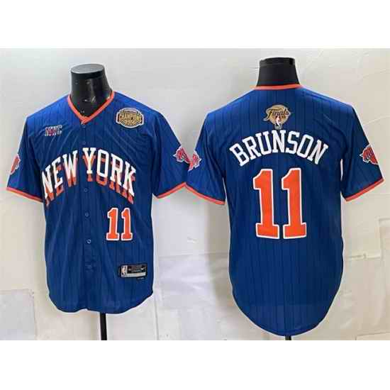 Men New York Knicks  11 Jalen Brunson Royal 2026 Finals Eastern Conference Champions Patch Stitched Baseball Jersey