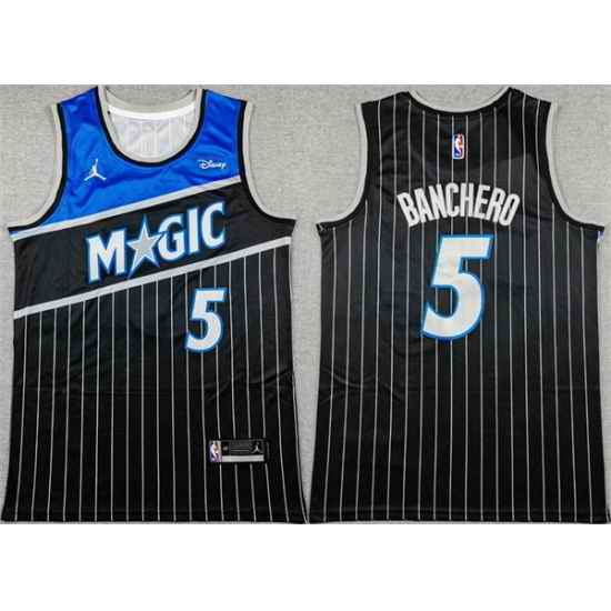 Men Orlando Magic 5 Paolo Banchero Black 2025 Statement Edition Stitched Basketball Jersey