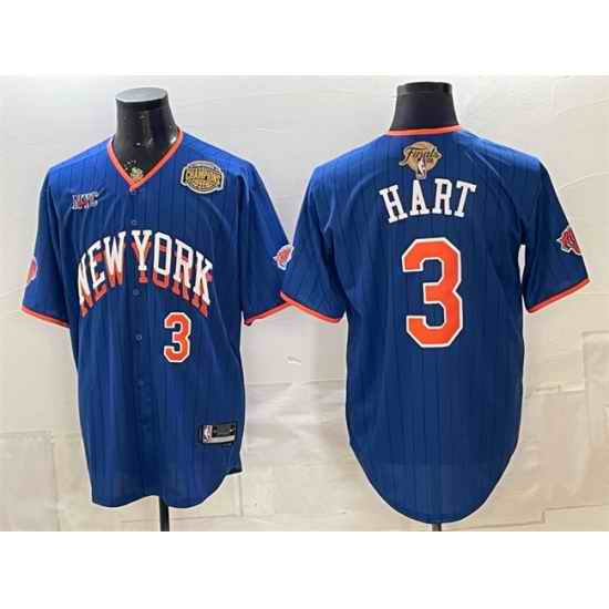 Men New York Knicks  3 Josh Hart Royal 2026 Finals Eastern Conference Champions Patch Stitched Baseball Jersey