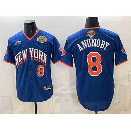 Men New York Knicks  8 OG Anunoby Royal 2026 Finals Eastern Conference Champions Patch Stitched Baseball Jersey