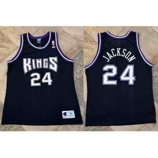 Men Sacramento Kings  24 Bobby Jackson Black Champion Stitched Jersey