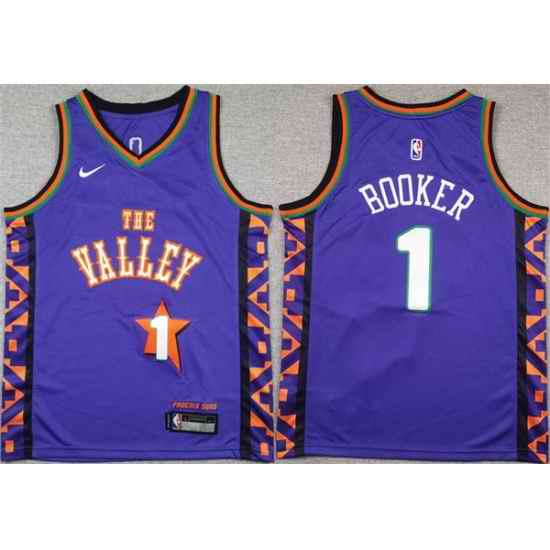 Youth Phoenix Suns 1 Devin Booker Purple 2024 City Edition Stitched Basketball Jersey