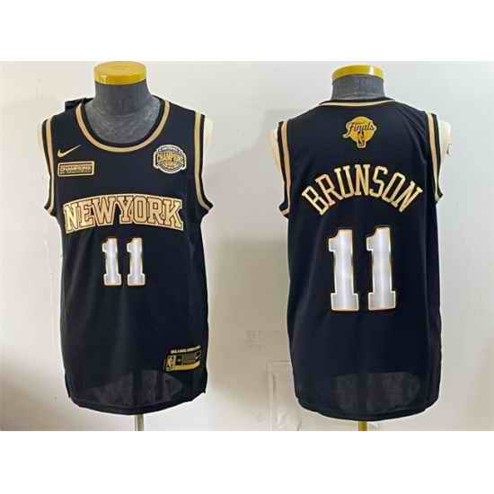 Men New Yok Knicks  11 Jalen Brunson Black Gold 2026 Finals Eastern Conference Champions Patch Stitched Jersey