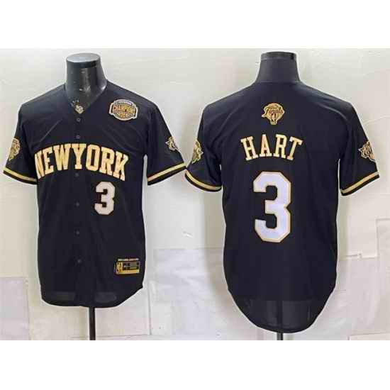 Men New York Knicks  3 Josh Hart Black Gold 2026 Finals Eastern Conference Champions Patch Stitched Baseball Jersey