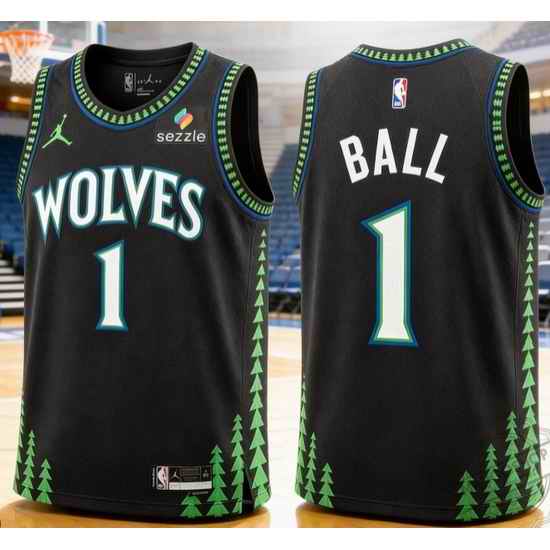 Men Minnesota Timberwolves LaMelo Ball #1 Black Forest Stitched NBA Jersey