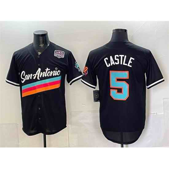 Men San Antonio Spurs  5 Stephon Castle Black USA 250  Patch City Edition Stitched Baseball Jersey
