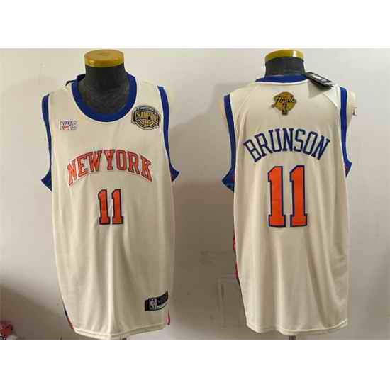 Men New Yok Knicks  11 Jalen Brunson Cream 2026 Finals Champions Patch Stitched Jersey