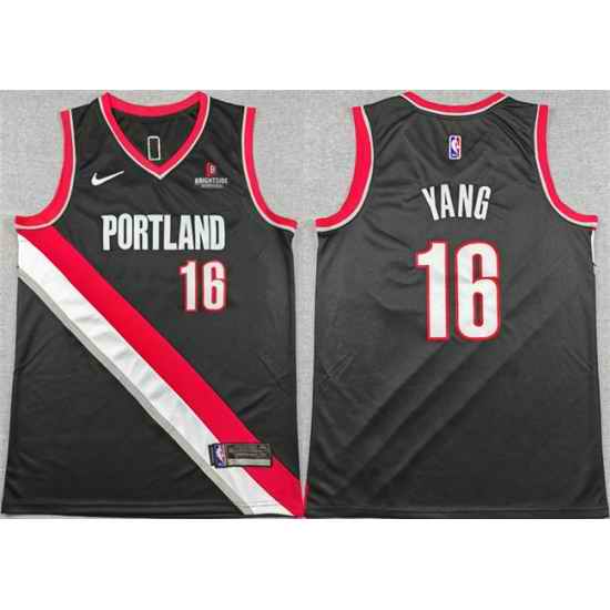 Men Portland Trail Blazers 16 Yang Hansen Black Icon Edition Stitched Basketball Jersey