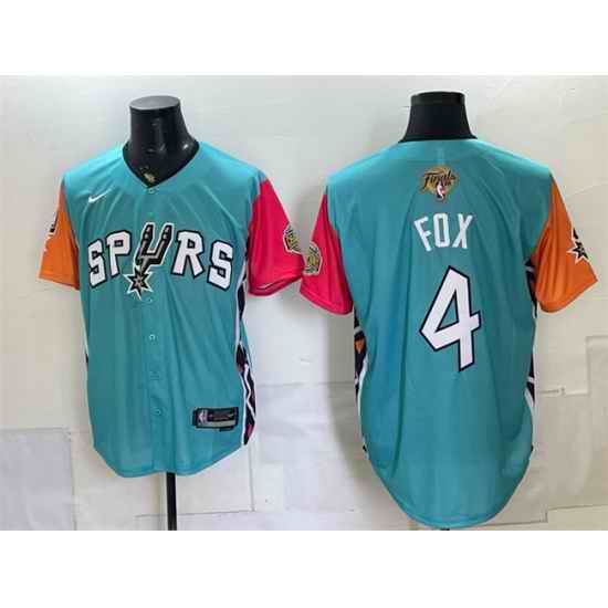 Men San Antonio Spurs  4 De Aaron Fox Teal 2026 Finals Patch Stitched Baseball Jersey