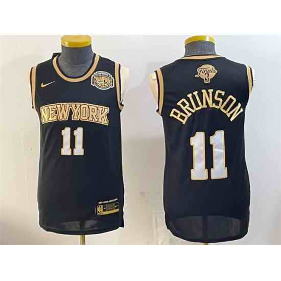 Men New Yok Knicks  11 Jalen Brunson Black Gold 2026 Finals Eastern Conference Champions Patch Stitched Jersey