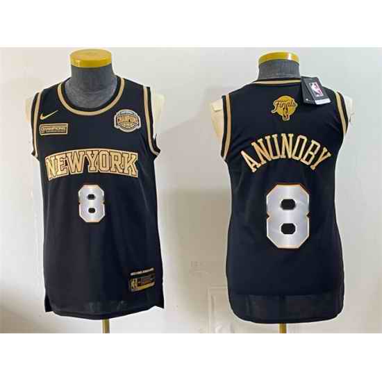 Men New Yok Knicks  8 OG Anunoby Black Gold 2026 Finals Eastern Conference Champions Patch Stitched Jersey