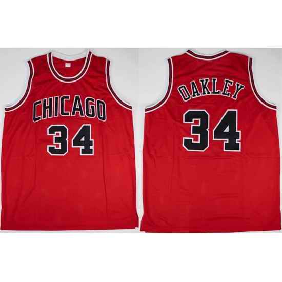Men Chicago Bulls  34 Charles Oakley Red Stitched Basketball Jersey