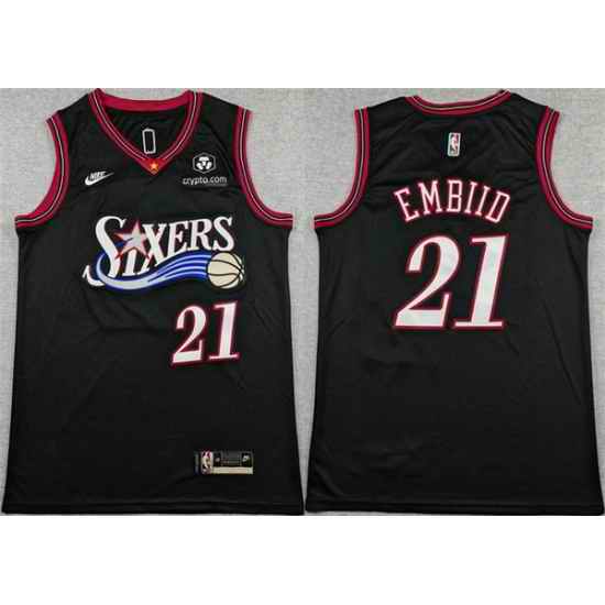 Men Philadelphia 76ers 21 Joel Embiid Black 2025 Classic Edition Stitched Stitched Jersey