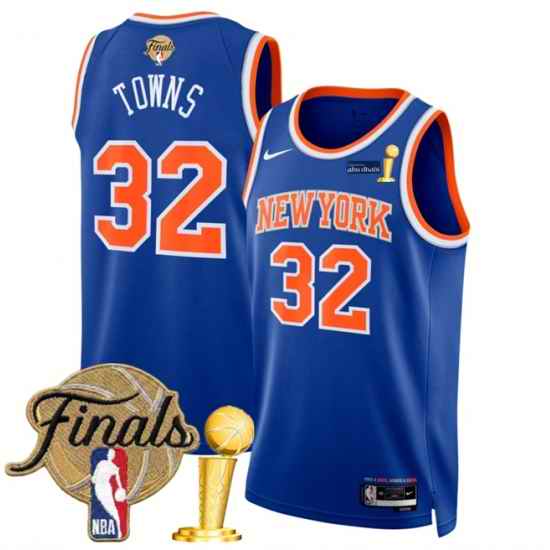 Men New Yok Knicks  32 Karl Anthony Towns Blue 2026 Finals Patch And Finals Champions Patch Icon Edition Stitched Basketball Jersey