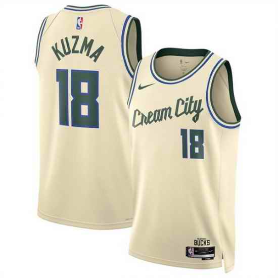 Men Milwaukee Bucks 18 Kyle Kuzma Cream 2025 26 City Edition Stitched Basketball Jersey