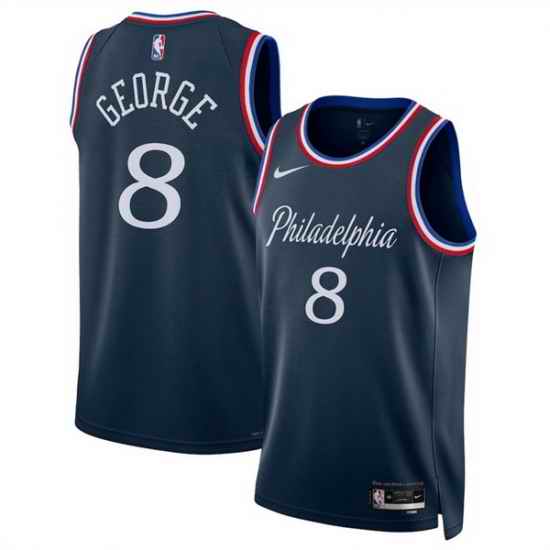 Men Philadelphia 76ers 8 Paul George Navy 2025 26 City Edition Stitched Jersey