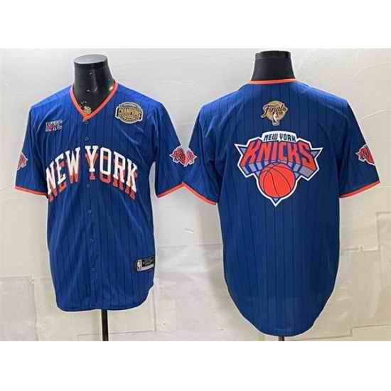 Men New York Knicks Team Big Logo Royal 2026 Finals Eastern Conference Champions Patch Stitched Baseball Jersey