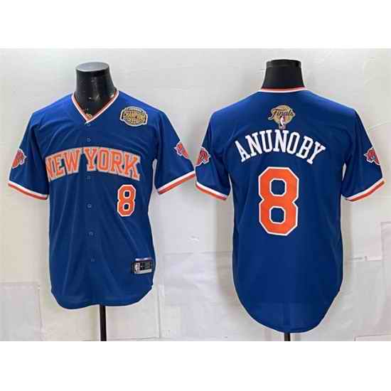 Men New York Knicks  8 OG Anunoby Royal 2026 Finals Eastern Conference Champions Patch Stitched Baseball Jersey
