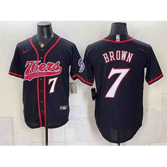 Men Philadelphia 76ers  7 Jaylen Brown Black Cool Base Stitched Baseball Jersey