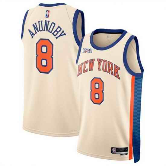 Men New Yok Knicks 8 OG Anunoby Cream 2025 26 City Edition Stitched Basketball Jersey