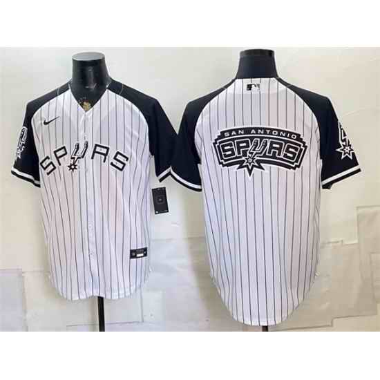 Men San Antonio Spurs Team Big Logo White Stitched Baseball Jersey