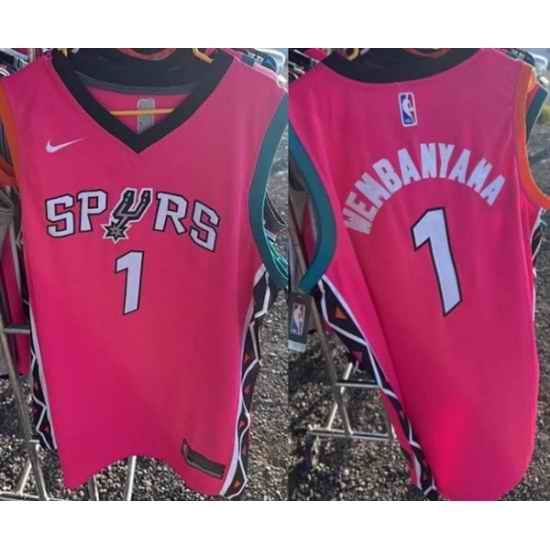Men San Antonio Spurs  1 Victor Wembanyama Pink Stitched Basketball Jersey
