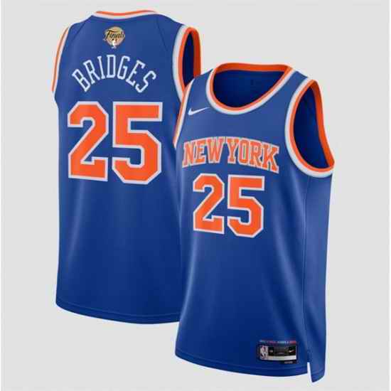 Men New Yok Knicks  25 Mikal Bridges Blue 2026 Finals Patch Icon Edition Stitched Basketball Jersey