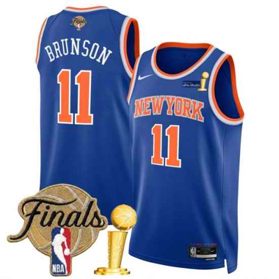 Men New Yok Knicks  11 Jalen Brunson Blue 2026 Finals Patch And Finals Champions Patch Icon Edition Stitched Basketball Jersey