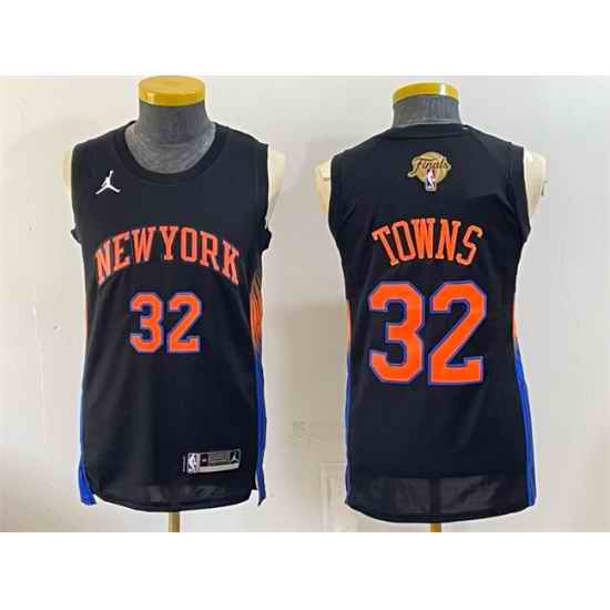 Men New Yok Knicks  32 Karl Anthony Towns Black 2026 Finals Patch Statement Edition Stitched Jersey