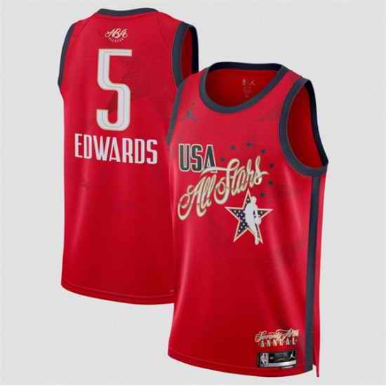 Men 2026 All Star  5 Anthony Edwards Red Stitched Basketball Jersey