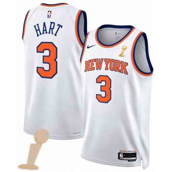 Men New Yok Knicks 3 Josh Hart White 2026 Champions Patch Icon Edition Stitched Basketball Jersey