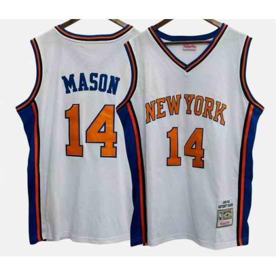 Men New Yok Knicks  14 Anthony Mason White 1991 92 Stitched Jersey