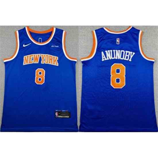 Men New Yok Knicks  8 OG Anunoby Blue Icon Edition Edition Stitched Basketball Jersey