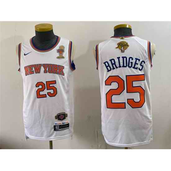 Men New Yok Knicks  25 Mikal Bridges White 2026 Finals Champions Patch Statement Edition Stitched Jersey