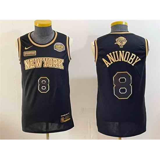 Men New Yok Knicks  8 OG Anunoby Black Gold 2026 Finals Eastern Conference Champions Patch Stitched Jersey