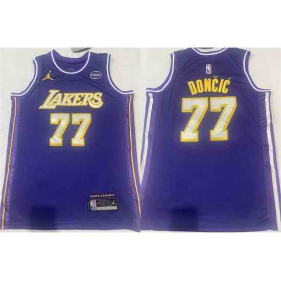 Men Los Angeles Lakers 77 Luka Doncic Puple Stitched Basketball Jersey