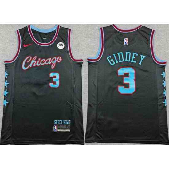 Men Chicago Bulls 3 Josh Giddey Black 2025 26 City Edition Stitched Basketball Jersey