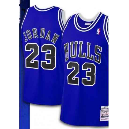 Men Chicago Bulls Michael Jordan #23 Blue Throwback Hoodwood Classic Basketball Jersey