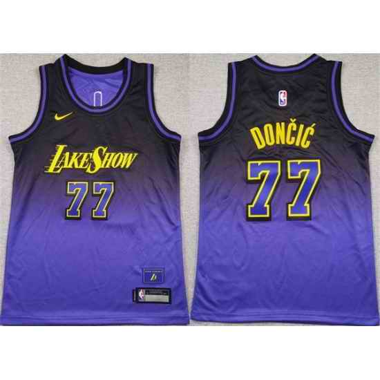 Youth Los Angeles Lakers 77 Luka Doncic Purple 2024 25 City Edition Stitched Basketball Jersey