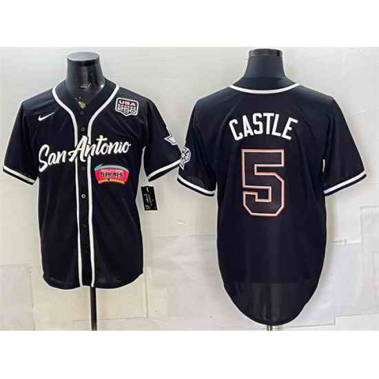 Men San Antonio Spurs  5 Stephon Castle Black USA 250  Patch Stitched Baseball Jersey