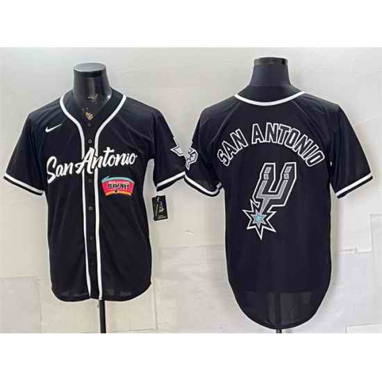 Men San Antonio Spurs Team Big Logo Black Stitched Baseball Jersey