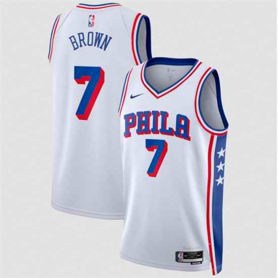 Men Philadelphia 76ers  7 Jaylen Brown White 2026 Association Edition Stitched Jersey