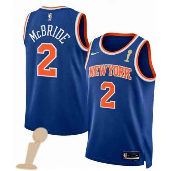 Men New Yok Knicks 2 Miles McBride Blue 2026 Champions Patch Icon Edition Stitched Basketball Jersey