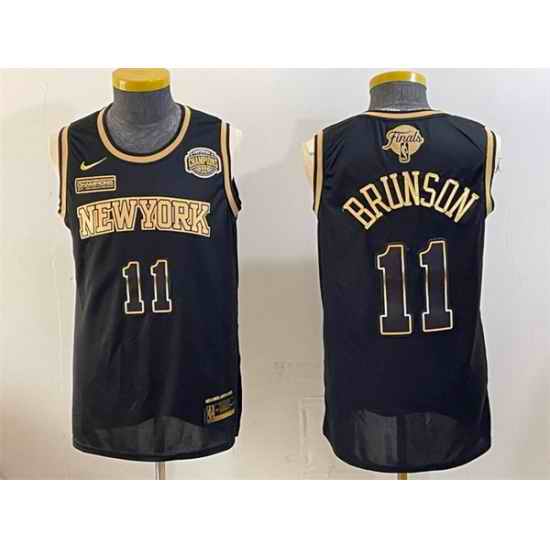 Men New Yok Knicks  11 Jalen Brunson Black Gold 2026 Finals Eastern Conference Champions Patch Stitched Jersey