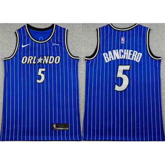Men Orlando Magic 5 Paolo Banchero Blue 2025 Icon Edition Stitched Basketball Jersey