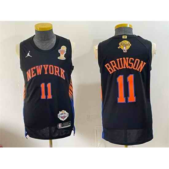 Men New Yok Knicks  11 Jalen Brunson Black 2026 Finals Champions Patch Statement Edition Stitched Jersey
