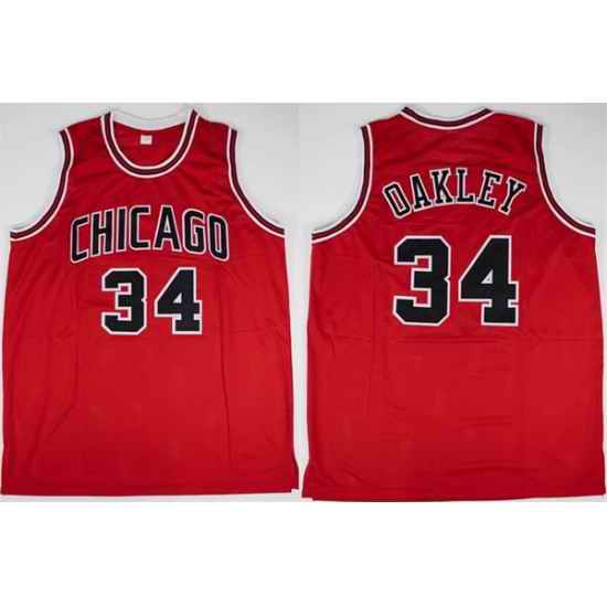 Men Chicago Bulls  34 Charles Oakley Red Stitched Basketball Jersey