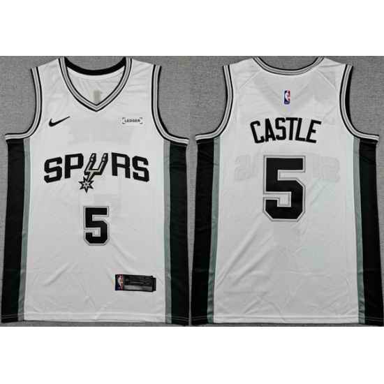 Men San Antonio Spurs  5 Stephon Castle White 2025 26 Association Edition Stitched Basketball Jersey