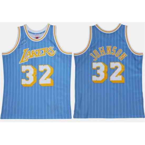 Men Los Angeles Lakers  32 Magic Johnson Blue Stitched Basketball Jersey